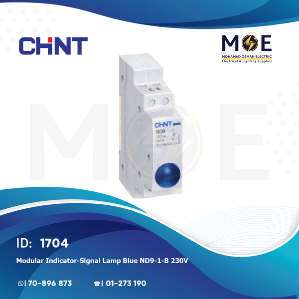 Chint Modular Indicator / Signal Lamp Blue ND9-1/B 230V AC | 153120-594133 | دجنتور اشارة ازرق