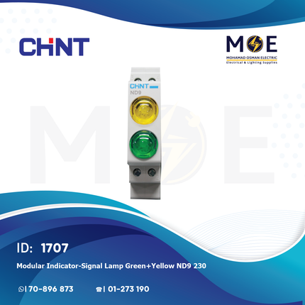 Chint Modular Indicator / Signal Lamp Green + Yellow ND9-2/GY 230V AC | 153140 | دجنتور اشارة اخضر/اصفر
