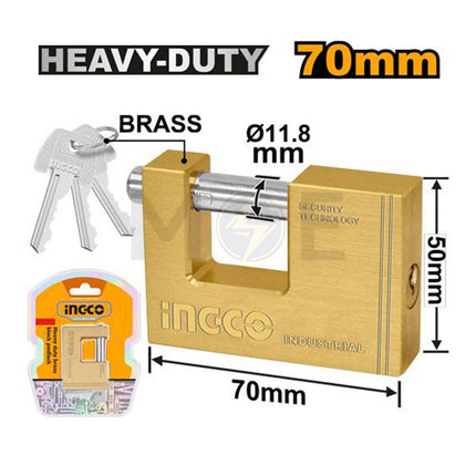 INGCO Heavy-Duty Sliding Shackle Brass Block Padlock 70mm DBBPL0702