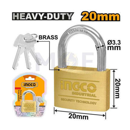 INGCO Open Shackle Brass Padlock 20mm | DBPL0202