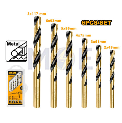 INGCO HSS Metal Drill Bit Set 6Pcs (2mm,3mm,4mm,5mm,6mm,8mm) | AKDB1065