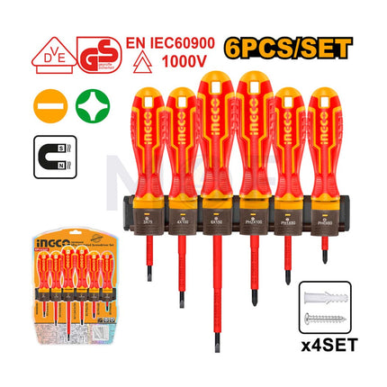 INGCO Industrial Insulated Screwdriver Set 6Pcs 1000V | HKISD0608