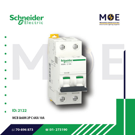 Schneider MCB ik60N 2P C 6KA 10A | A9K24210 | دجنتور كهرباء مجوز - قاطع كهربائي