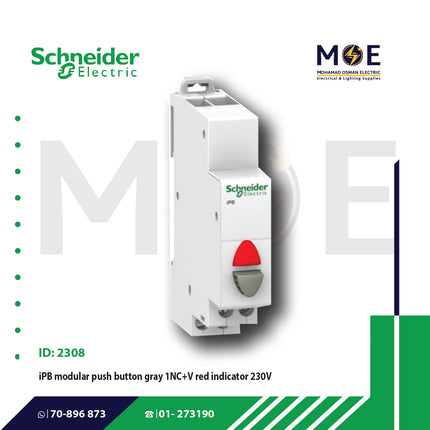 Schneider iPB modular Single Push Button Gray 1NC + Red Indicator 230V | A9E18037 | دجنتور كباس مع لمبة احمر - زر تحكم كباس