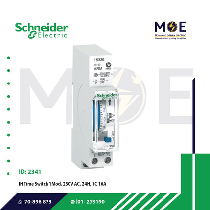 Schneider IH Time Switch 230V AC 24Hours 1C 16A 1module | 15336 | تايمر سكة اربعة و عشرون ساعة