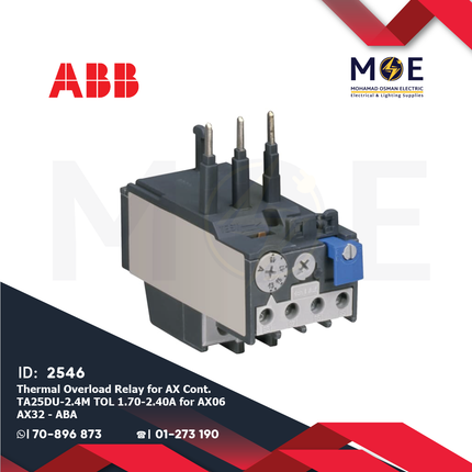 ABB Thermal Overload Relay For AX Cont. TA25DU-2.4M TOL 1.70-2.40A For AX06-AX32 | ترميك للكونتكتور