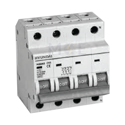 Hyundai MCB HiBD63-E 3KA 4P 25A | دجنتور كهرباء ثلاثة فاز مع نتر - قاطع كهربائي رباعي