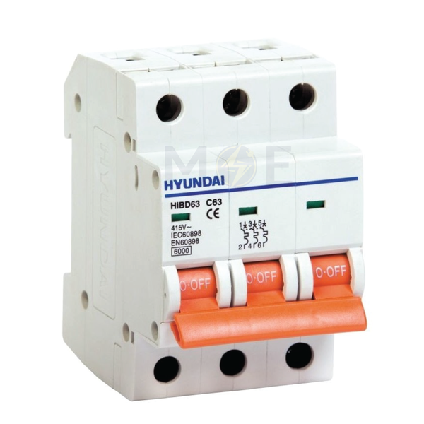 Hyundai MCB HiBD63-E 3KA 3P 25A | دجنتور كهرباء ثلاثة فاز