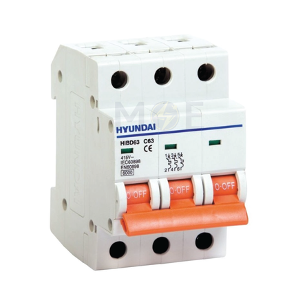 Hyundai MCB HiBD63-E 3KA 3P 10A | دجنتور كهرباء ثلاثة فاز