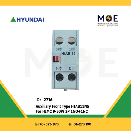 Hyundai Auxiliary Contactor Front Type HIAB11NS For HIMC 9-50W 2P 1NO+1NC | HIAB11NS | مساعد كونتكتور - اكزليير