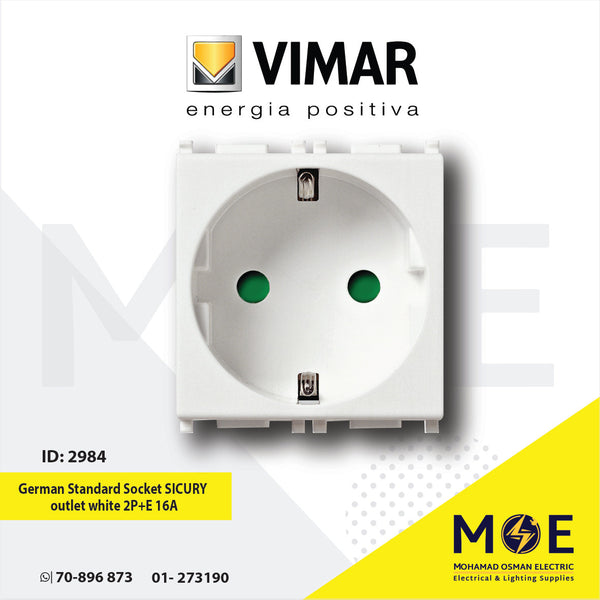 Vimar Plana German Standard Socket SICURY outlet white 2P+E 16A | 14208 | بريز شوكو امان ابیض