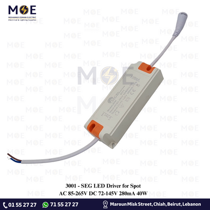 SEG LED Driver for Spot AC 85-265V DC 72-145V 280mA 40W | ترانس ليد سبوت