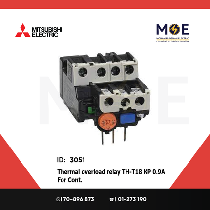 Mitsubishi Thermal Overload Relay TH-T18 KP 0.9A For Cont. ST10/12/20 0.7-1.1A | ترميك للكونتكتور