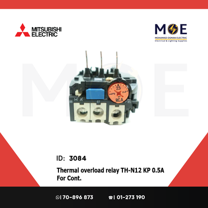 Mitsubishi Thermal Overload Relay TH-N12 KP 0.5A For Cont. SN11/12 0.4-0.6A | ترميك للكونتكتور