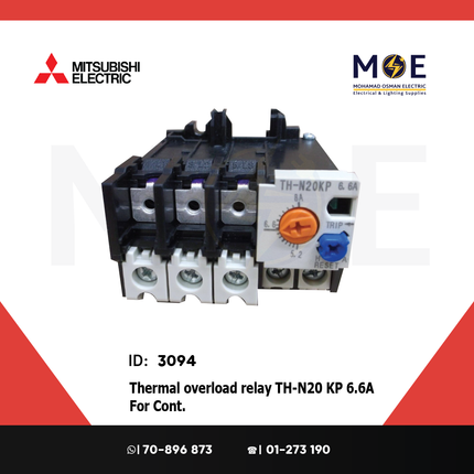 Mitsubishi Thermal Overload Relay TH-N20 KP 6.6A For Cont. SN20/21/25/35 5.2-8A | ترميك للكونتكتور