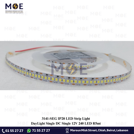 SEG IP20 LED Strip Light Single DayLight DC 12V 240Led R5mt | بكرة ستريب ليد دايلايت