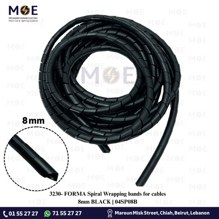 FORMA Spiral Wrapping bands for cables 8mm BLACK | 04SP08B | سبيرال رصور لجمع الاسلاك