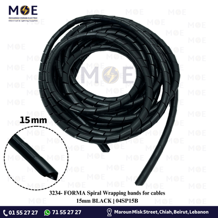 FORMA Spiral Wrapping bands for cables 15mm BLACK | 04SP15B | سبيرال رصور لجمع الاسلاك