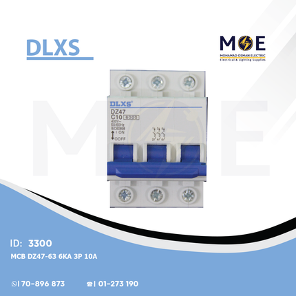 DLXS MCB DZ47-63 6kA 3P 10A | DZ47-66 | دجنتور كهرباء ثلاثة فاز