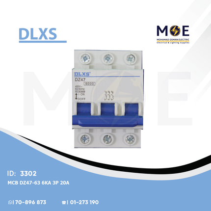 DLXS MCB DZ47-63 6kA 3P 20A | DZ47-68 | دجنتور كهرباء ثلاثة فاز