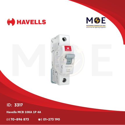 Havells MCB 10kA 1P 4A | DIJ104 | دجنتور كهرباء مفرد - قاطع كهربائي