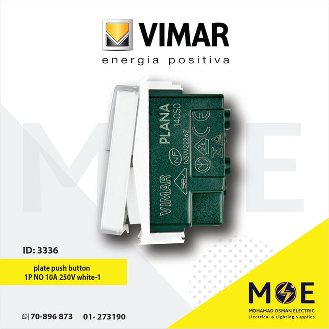 Vimar Plana name plate push button 1P NO 10A 250V white | 14050 | كباس جرس باسم ابیض فتحتان