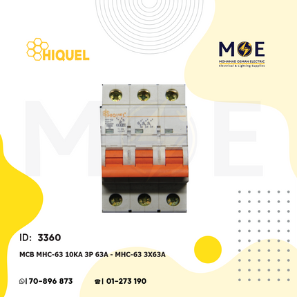 Hiquel MCB MHC-63 10kA 3P 63A | MHC-68 | دجنتور كهرباء ثلاثة فاز