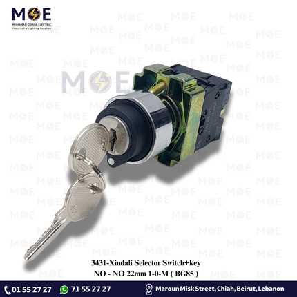Xindali Selector Switch+key NO/NO 22mm 1-0-M | BG85 | مفتاح مع مارش
