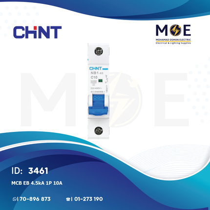 Chint MCB EB 4.5kA 1P 10A | 135023-186429 | دجنتور كهرباء مفرد - قاطع كهربائي