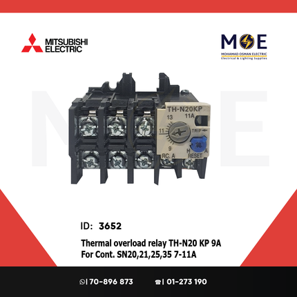 Mitsubishi Thermal Overload Relay TH-N20 KP 9A For Cont. SN20/21/25/35 7-11A | ترميك للكونتكتور