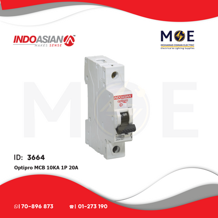 IndoAsian Optipro MCB 10kA 1P 20A | SPC20-811127x | دجنتور كهرباء مفرد - قاطع كهربائي