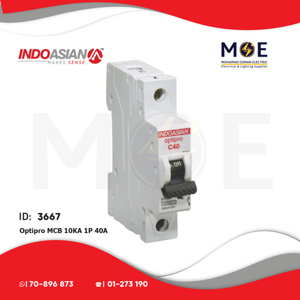 IndoAsian Optipro MCB 10kA 1P 40A | SPC40-811130x | دجنتور كهرباء مفرد - قاطع كهربائي