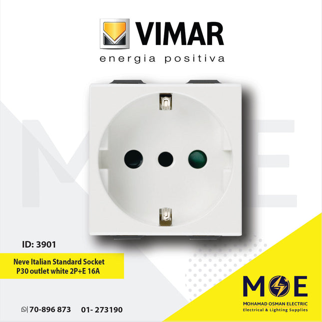 Vimar Neve Italian Standard Socket P30 outlet white 2P+E 16A | 9209 | بريز شوكو ايطالي ابيض