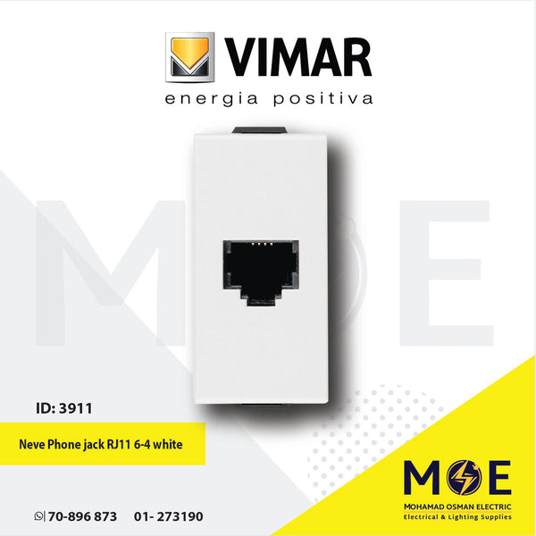 Vimar Neve Telephone Socket | Phone jack RJ11 6/4 white | 09320/H09320.01 | بريز تلفون ابيض