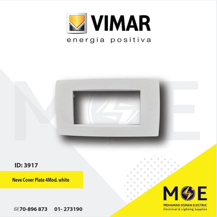 Vimar Neve Cover Plate 4module White | 9654.01 | بلاك بلاستيك ابيض