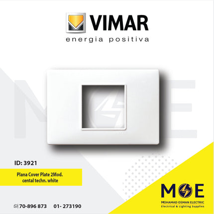 Vimar Plana Cover Plate 2module cental technopolymer White | 14652.01 | بلاك بلاستيك ابيض