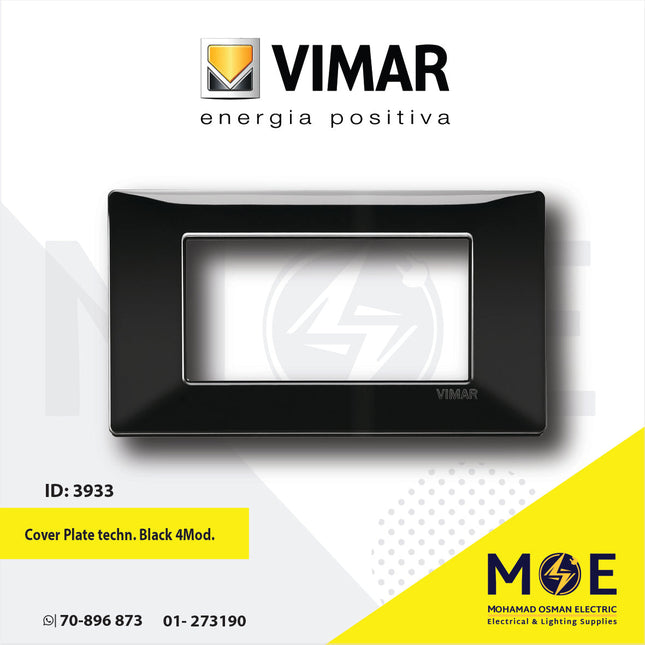 Vimar Plana Cover Plate technopolymer Black 4module | 14654.05 | بلاك بلاستيك اسود