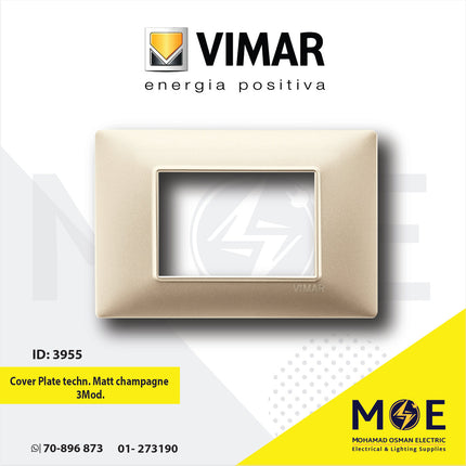 Vimar Plana Cover Plate technopolymer Matt Champagne 3module | 14653.22 | بلاك بلاستيك شمباني ناشف