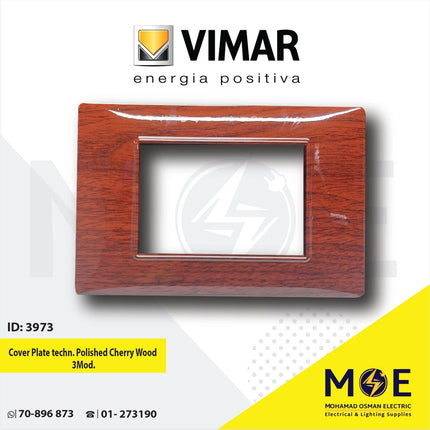 Vimar Plana Cover Plate technopolymer Polished Cherry Wood 3module | E14653.07CP185G | بلاك بلاستيك كرز لميع