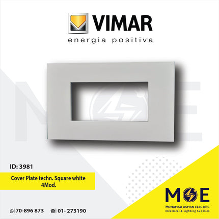 Vimar Plana Cover Plate technopolymer Square White 4module | 14684.01 | بلاك بلاستيك ابيض