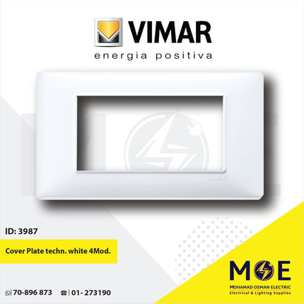 Vimar Plana Cover Plate technopolymer White 4module | 14654.01 | بلاك بلاستيك ابيض