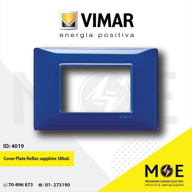 Vimar Plana Cover Plate Reflex sapphire 3module | 14653.50 | بلاك رفلكس كحلي