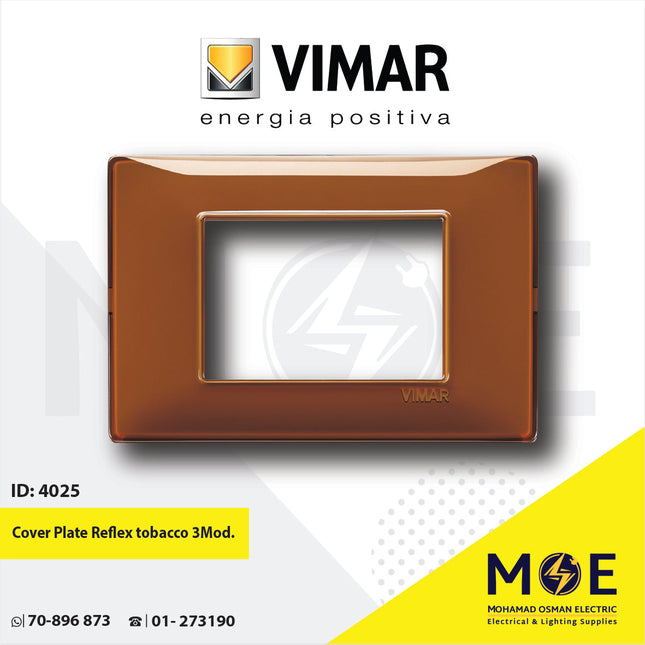 Vimar Plana Cover Plate Reflex tobacco 3module | 14653.49 | بلاك رفلكس بني