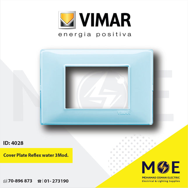 Vimar Plana Cover Plate Reflex water 3module | 14653.45 | بلاك رفلكس ازرق مائي