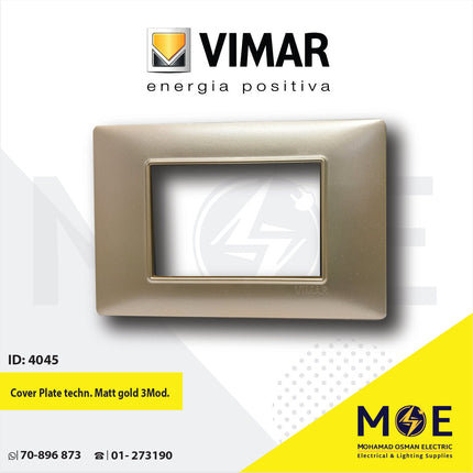 Vimar Plana Cover Plate technopolymer Matt Gold 3module | E14653.04-L07 | بلاك بلاستيك ذهبي