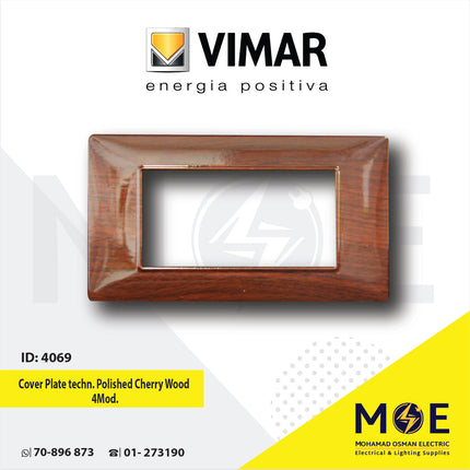 Vimar Plana Cover Plate technopolymer Polished Cherry Wood 4module | E14654.07CP185G | بلاك بلاستيك كرز لميع
