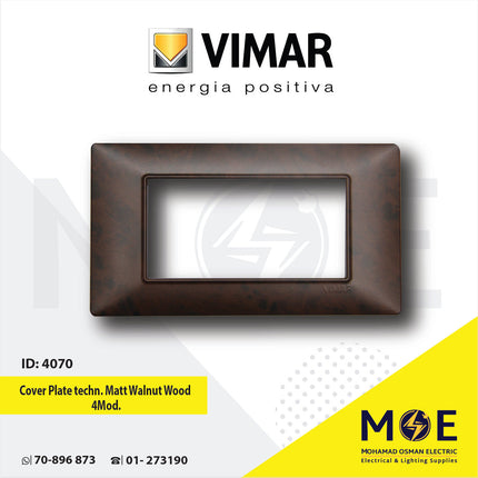 Vimar Plana Cover Plate technopolymer Matt Walnut Wood 4module | E14654.01CP190M | بلاك بلاستيك خشب جوز ناشف
