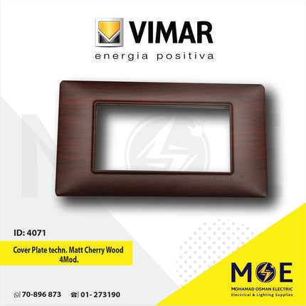 Vimar Plana Cover Plate technopolymer Matt Cherry Wood 4module | E14654.06CP185M | بلاك بلاستيك كرز ناشف
