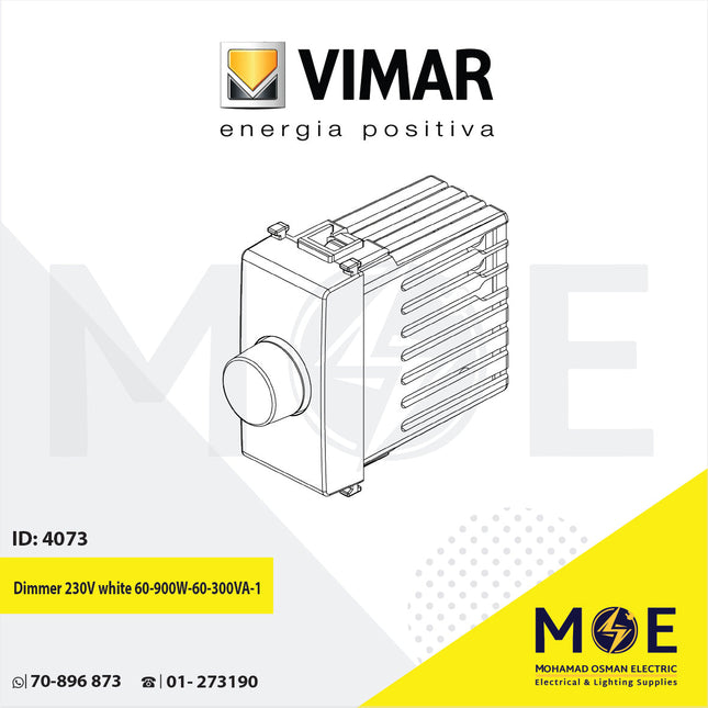 Vimar Plana Dimmer 230V white 60- 900W/60- 300VA 2module | 14146 | ديمر برم ابيض