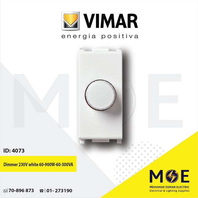 Vimar Plana Dimmer 230V white 60- 900W/60- 300VA 2module | 14146 | ديمر برم ابيض